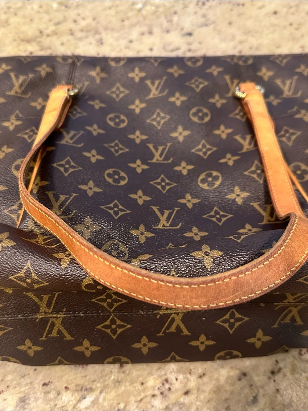 Louis Vuitton Monogram Canvas Tote with Tan Straps
